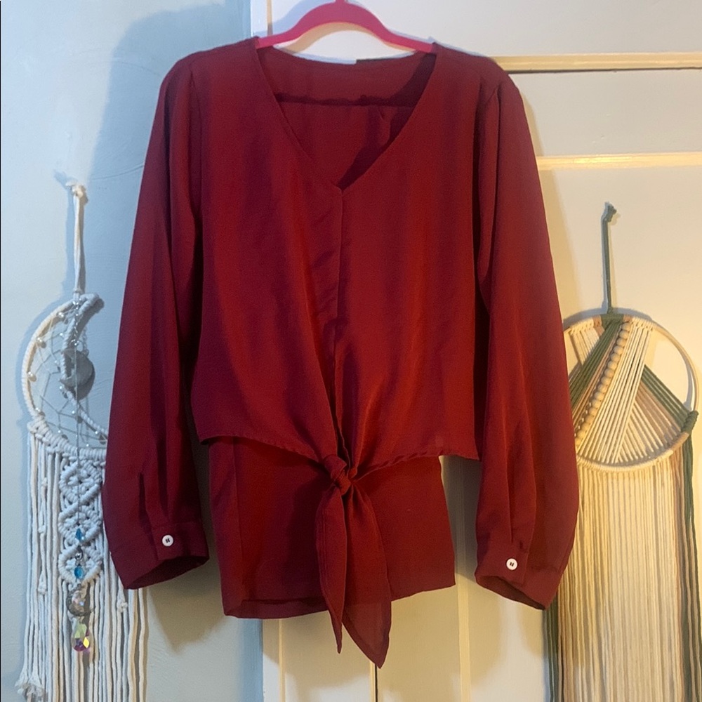 Chic Red Wide Leg Linen  Pants and Blouse Set